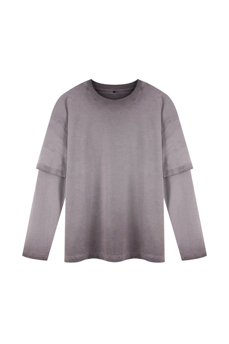 Unisex Fall100% Cotton Washed Fake Two Piece Sweatshirt