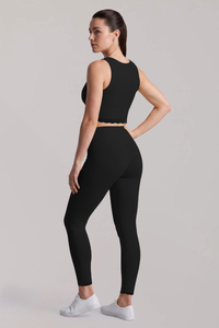 Women's Pilates Lace Trim Cropped Tank Top And Leggings Sets
