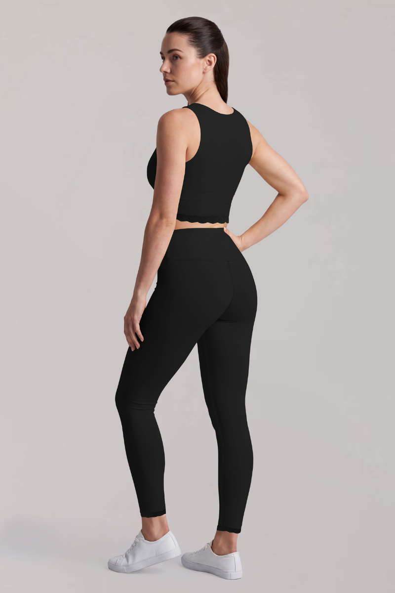 Women's Pilates Lace Trim Cropped Tank Top And Leggings Sets