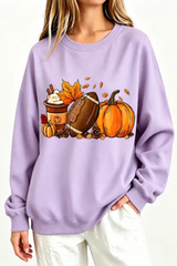 Women's Fall Halloween Pumpkin Football Coffee Print Thin Sweatshirt