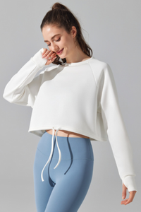 Women's Cropped Drawstring Long Sleeve Athletic Sweatshirt