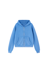 Unisex Fall Vintage Washed Waffle Full Zip Up Hooded Jacket