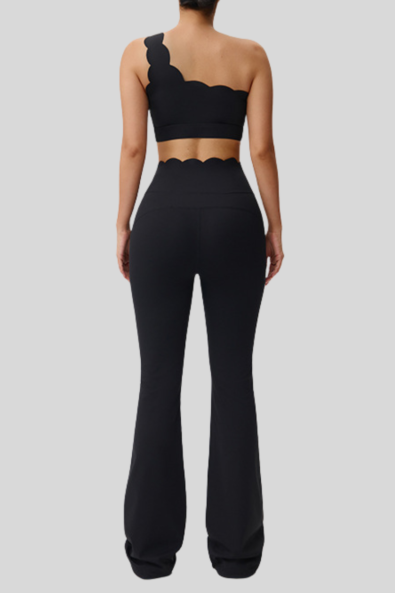 Women's Scalloped One Shoulder Bra & Flared Yoga Pants Set