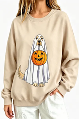 Women's Fall Ghost Dog Pumpkin Graphic Halloween Sweatshirt