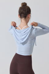Women's V‑Neck Ruched Cropped Slim Fit Athletic Hoodie