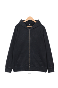 Unisex Fall Washed Vintage Zip-Up Hooded Sports Jacket