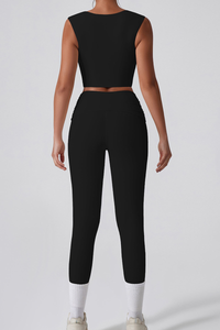 Women's Cropped Tank Top And Twist Cross Waist Leggings Set