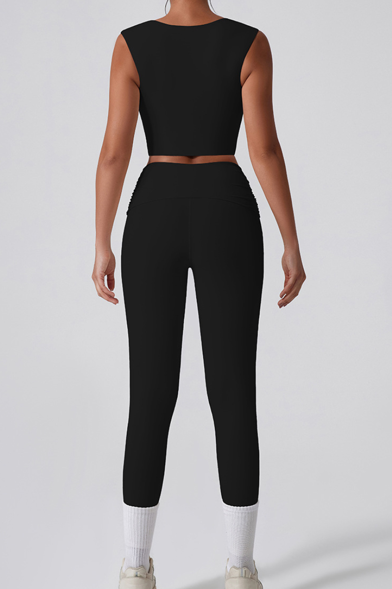 Women's Cropped Tank Top And Twist Cross Waist Leggings Set