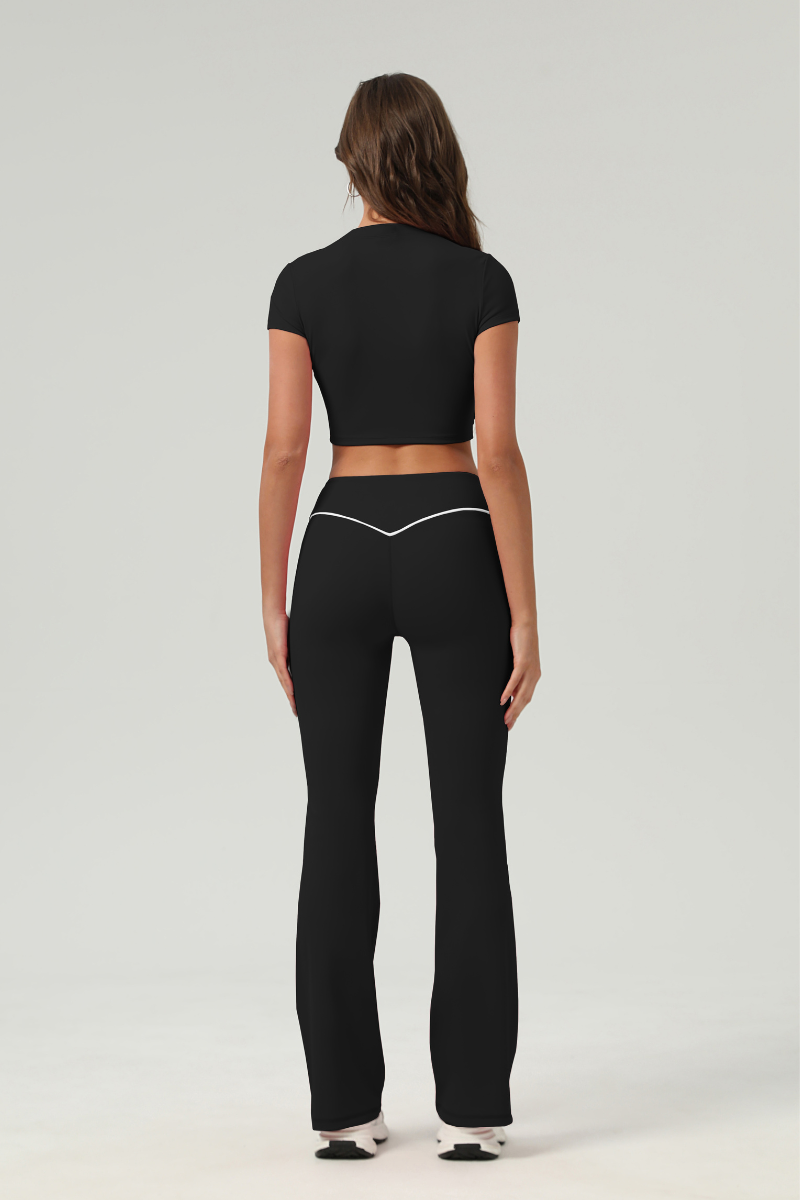 Women's V‑Waist Color Contrast Piping Flared Yoga Pants