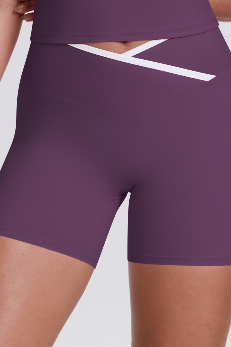 Women's Color Block Crisscrossed Tight-Fitting Shorts.