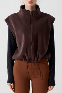 Women's Fall Cropped Drawstring Fleece Stand Collar Vest