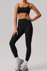 Classic double-strap sports bra and sports leggings 2-piece set