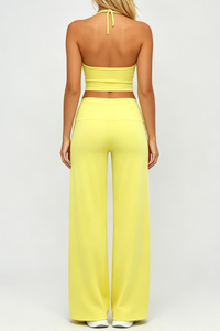 Women Halter Wide Leg Pants Yoga Two Piece Set