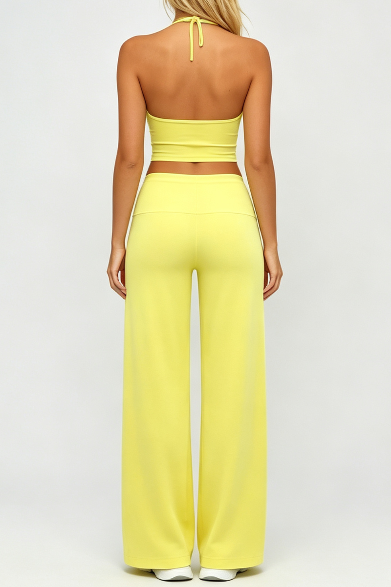 Women Halter Wide Leg Pants Yoga Two Piece Set