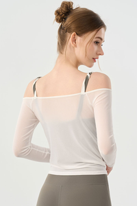 Women’s Twist Strap  Sheer Off-Shoulder Padded Yoga Top