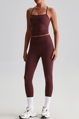 Women's Y-Back Cropped Tank Top &Peach Hip Yoga Leggings Set