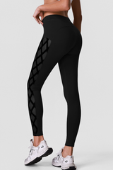 Women's Athletic High-Waisted Leggings with Side Mesh Panels