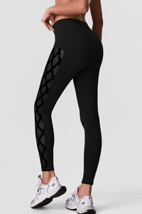 Women's Athletic High-Waisted Leggings with Side Mesh Panels