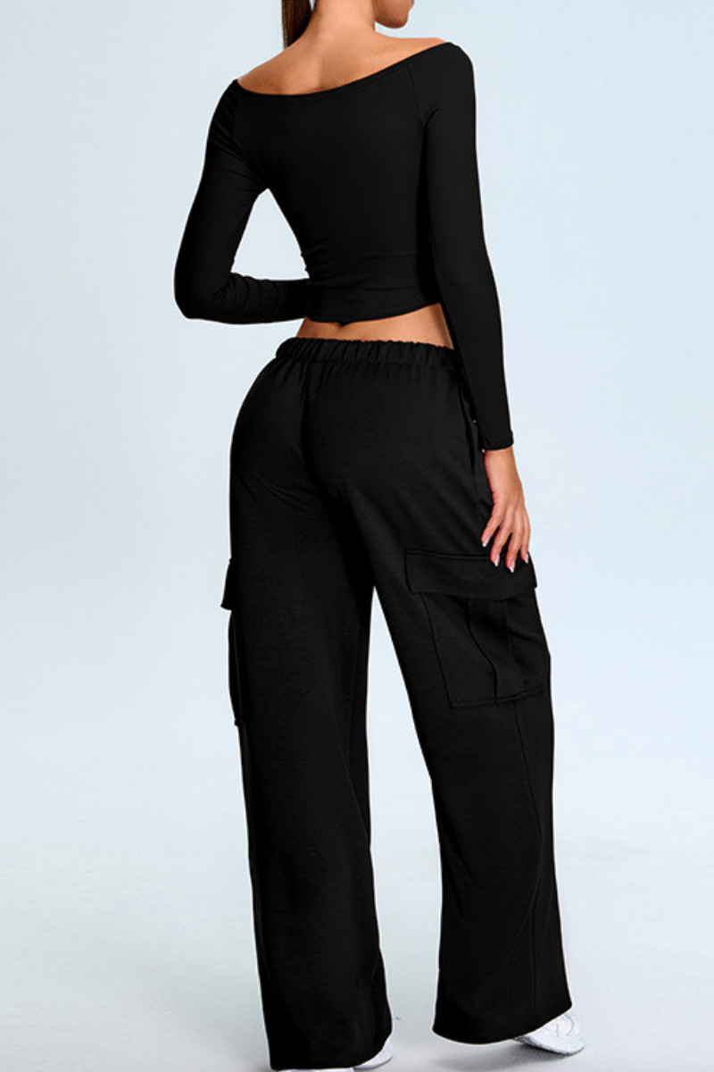 Women's Set:Off The Shoulder Cropped Top And Wide Leg Pants