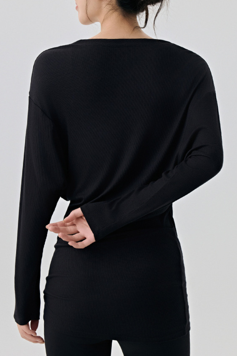 Women's Spring Large U-neck Loose Sports Long Sleeve Top