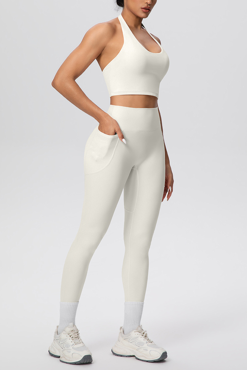 Women's Athletic Set:Healterneck Bra And Side Pocket Legging