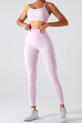 Women's Set:U-neck Cross Back Bra & High Waist Leggings