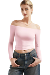 Women's Off-Shoulder Slim Fit Cropped Long-Sleeve Top
