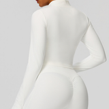 Women's Mock Neck Zipper Cropped Finger Cuffs Sports Jacket