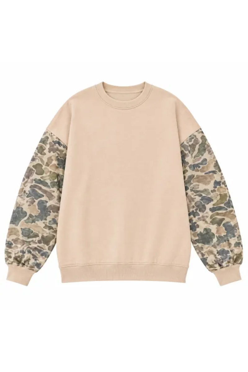Women's Fall Color Block Camouflage Mockneck Sweatshirt