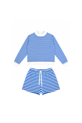 Women's Fleece Loungewear Sets:Stripe Sweatshirt & Shorts