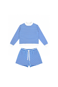 Women's Fleece Loungewear Sets:Stripe Sweatshirt & Shorts