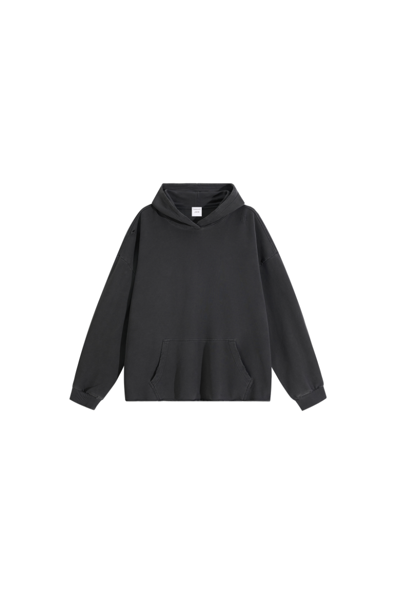 Unisex Fall Winter 100% Cotton Washed Frayed Hem Hoodie