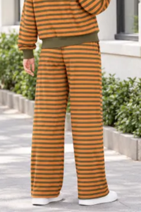 Plus Size Women's Fall Stripe Elastic Waistband Casual Pants
