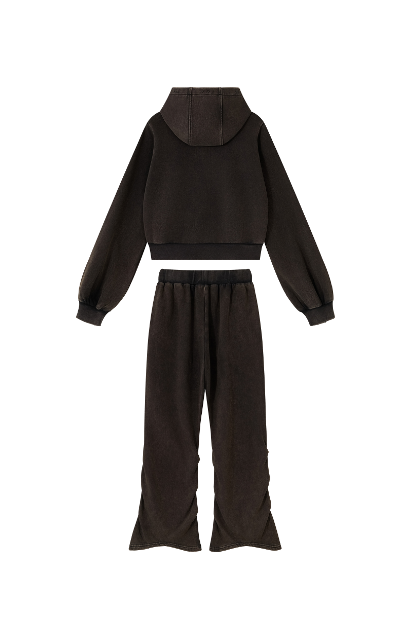 Unisex Fall Vintage Washed Distressed Jacket & Sweatpant Set