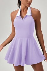 Women's Color-Block Polo-Collar Cut-Out Back Tennis Dress