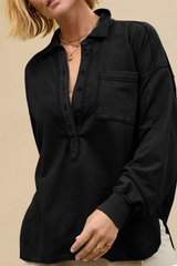 Semi-open collar long-sleeved shirt