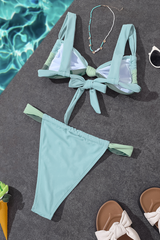 Women's Minimalist Color Block Twist Front Sexy Bikini