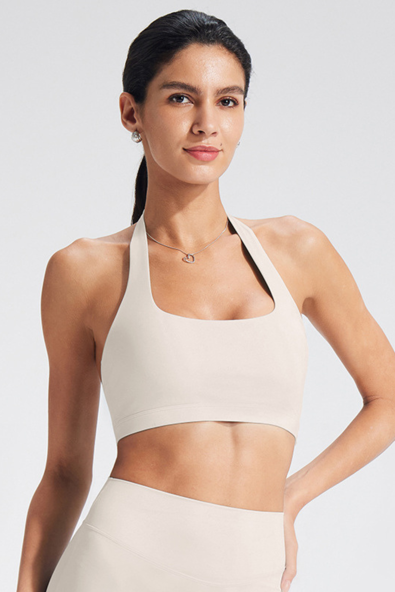 Women's Square Neck Halter Open-Back Yoga Sports Bra