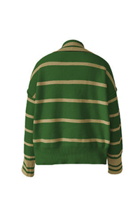 Women's Contrast Stripe Collared V Neck Knit Sweater