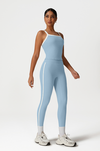 Women High-Waisted Color-Block Butt-Lifting Yoga Set: Vest + 9/10 Leggings