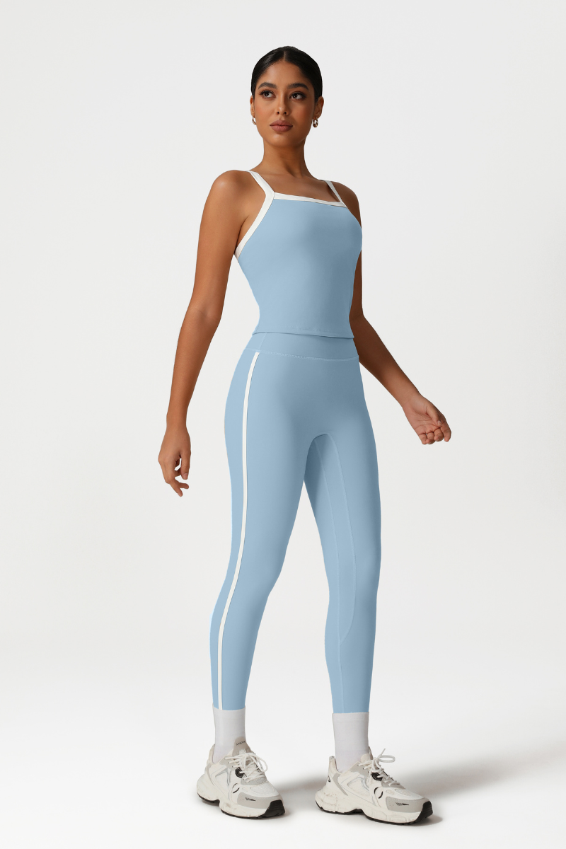 Women High-Waisted Color-Block Butt-Lifting Yoga Set: Vest + 9/10 Leggings