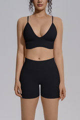 Women's Seamless Triangle Cup Bra And Yoga Shorts Set