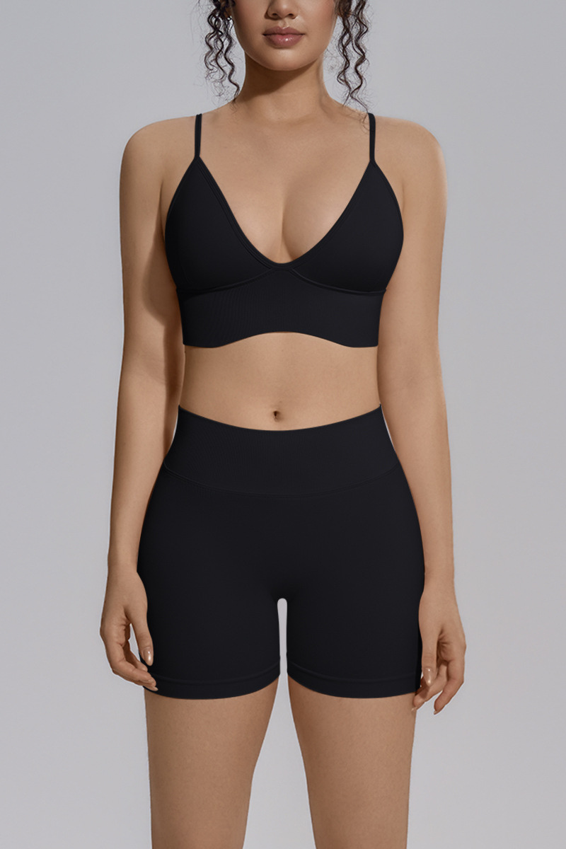 Women's Seamless Triangle Cup Bra And Yoga Shorts Set