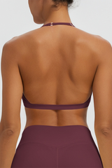 Women's Naked Feel Padded Halter V Neck Sports Bra