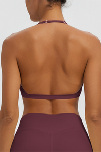 Women's Naked Feel Padded Halter V Neck Sports Bra
