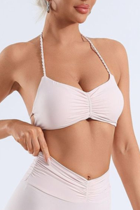 Women's Bare Feel Pleated Halterneck Backless Yoga Bra