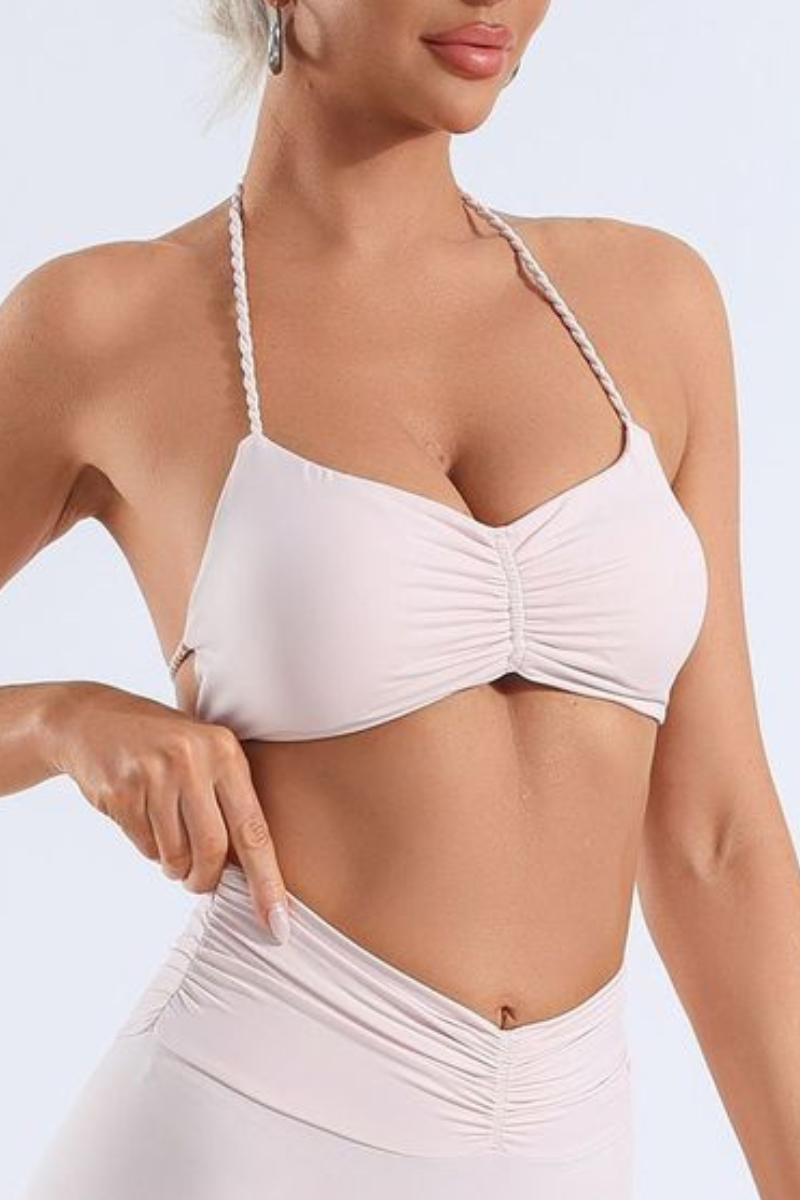 Women's Bare Feel Pleated Halterneck Backless Yoga Bra