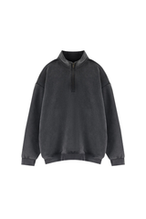 Unisex Fall Vintage Fleece Washed 1/4 Zip Mockneck Sweatshirt