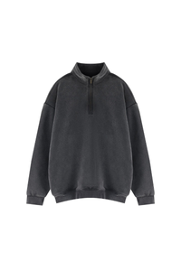 Unisex Fall Vintage Fleece Washed 1/4 Zip Mockneck Sweatshirt