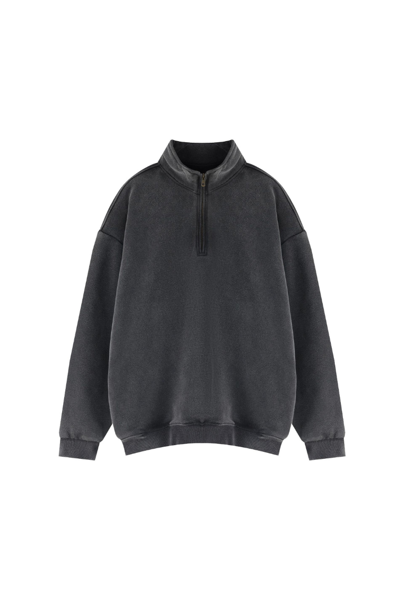 Unisex Fall Vintage Fleece Washed 1/4 Zip Mockneck Sweatshirt
